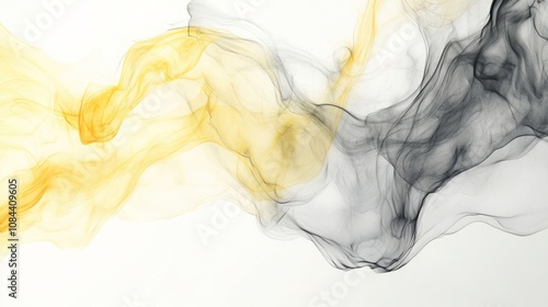 Smoke Invitation. Watercolour Swirl. Alcohol Ink Backdrop. Gray Yellow Smoke Invitation. Ethereal Template.