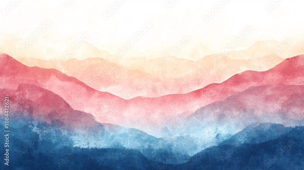 Serene Watercolor Mountain Range Sunset Hues Serene Watercolor Mountain Range Sunset Hues