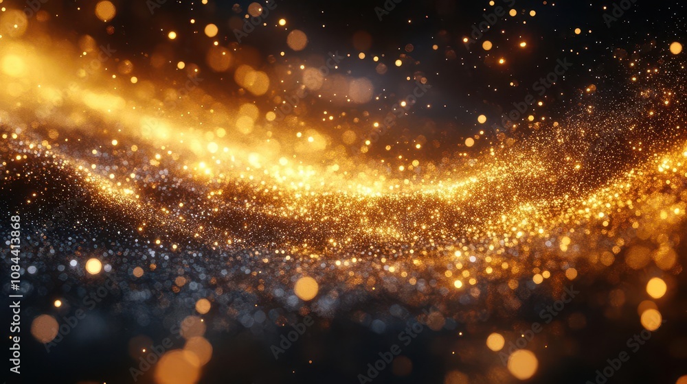 Fototapeta premium radiant gold sparkle frame surrounding a deep black background, creating a captivating contrast, evoking luxury, elegance, and a sense of celebration