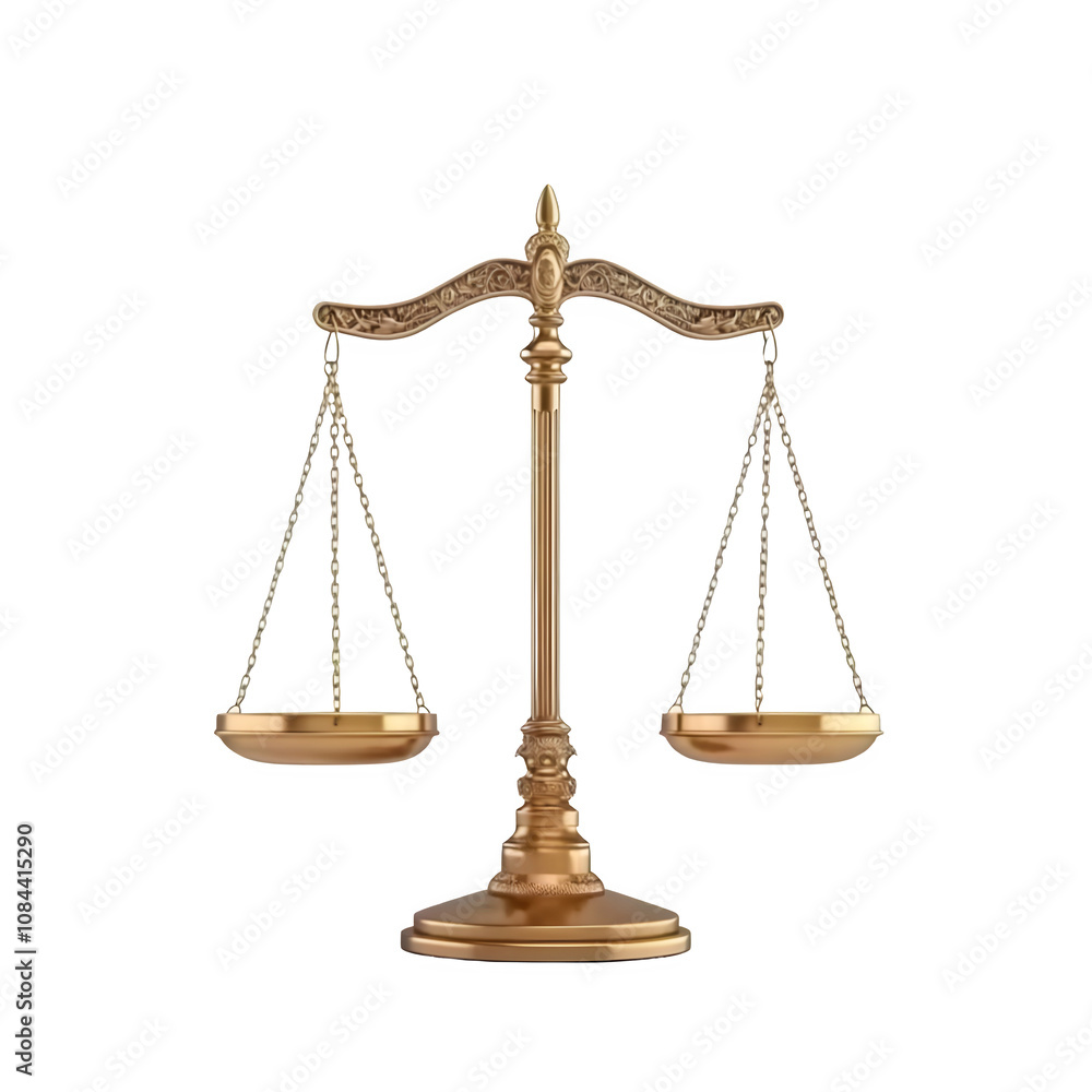 Fair and impartial golden balance scale on transparent background, perfect for legal and justice concepts Fair and impartial golden balance scale on transparent background, perfect for legal and justice concepts