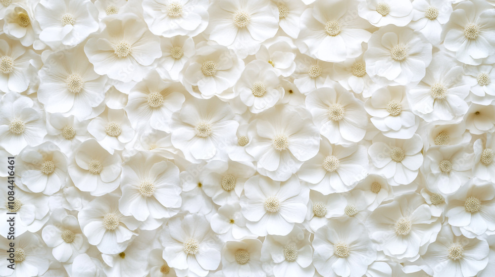 Delicate white flowers fill a background during springtime blooming season Delicate white flowers fill a background during springtime blooming season