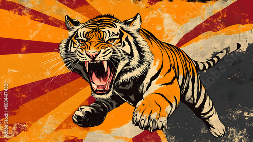 Roaring tiger symbol showcasing power and energy against a bold background. 4k image photo