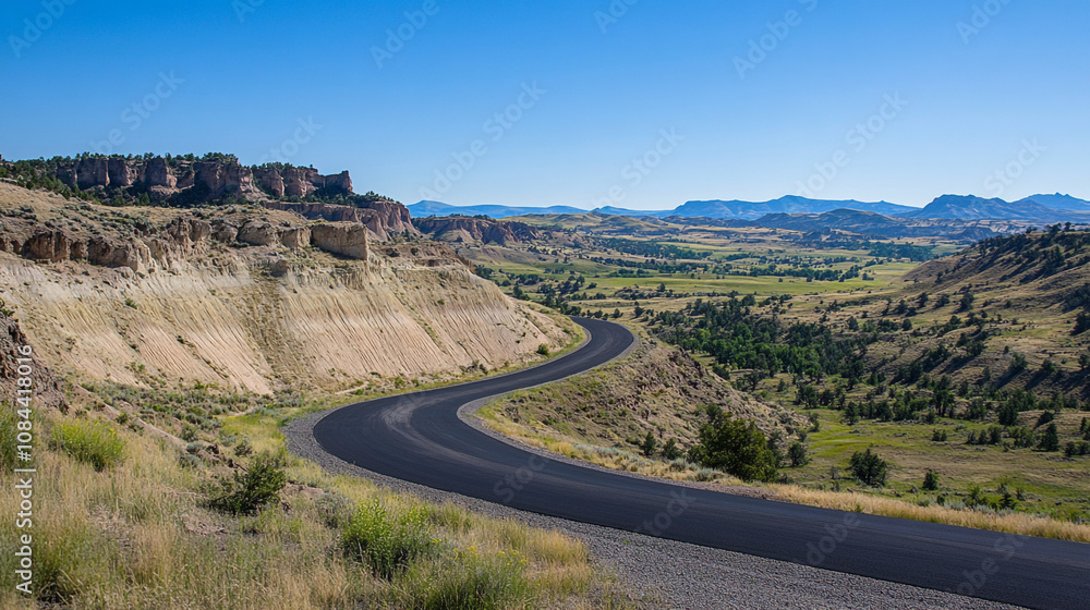 Scenic Highway Winding Through Mountain Valley Landscape Scenic Highway Winding Through Mountain Valley Landscape