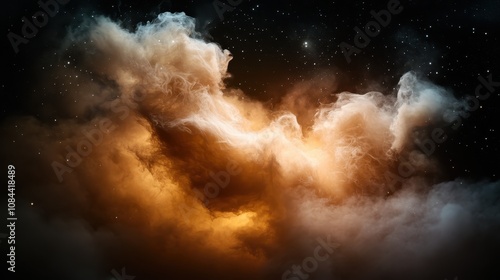 Vivid orange and brown nebula clouds swirl in the cosmos, illuminated by starlight, showcasing the marvels of the universe and evoking a sense of wonder and awe. photo