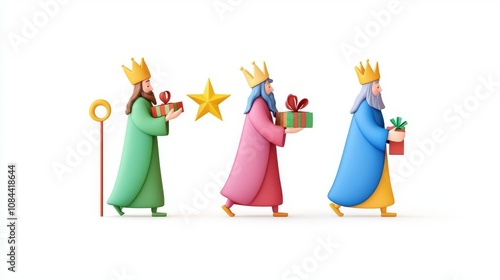 Three kings bearing gifts and a star icon. photo