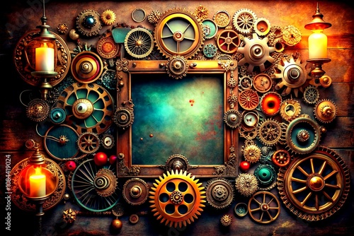 Captivating Steampunk Frame with Intricate Gears and Vintage Aesthetics Perfect for Unique Photography Projects and Creative Displays photo