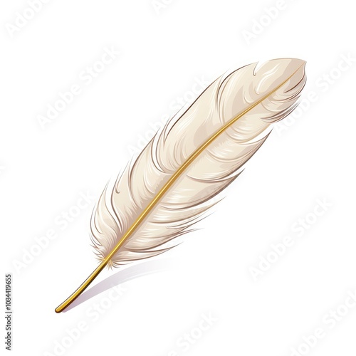 Elegant and Soft Feather Illustration on a White Background, Perfect for Nature, Writing, or Artistic Themes, Ideal for Various Creative Projects and Designs