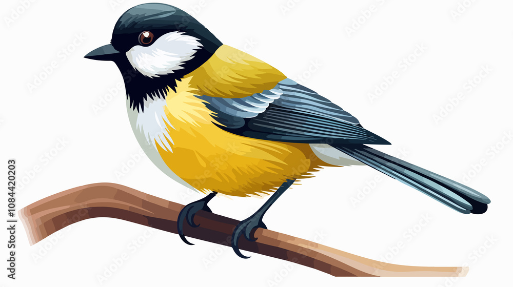 Obraz premium Cute Tomtit Cartoon Vector Illustration on White Background