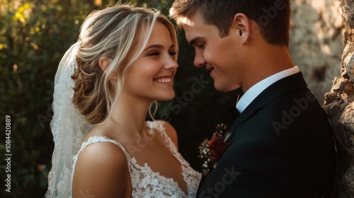 Couple's Loving Wedding Portrait photo