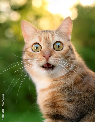 Wallpaper Mural Funny Cat ​​expression or funny pose with blur green bokeh background Torontodigital.ca