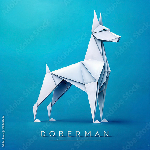 Doberman dog made of paper on a blue-blue background