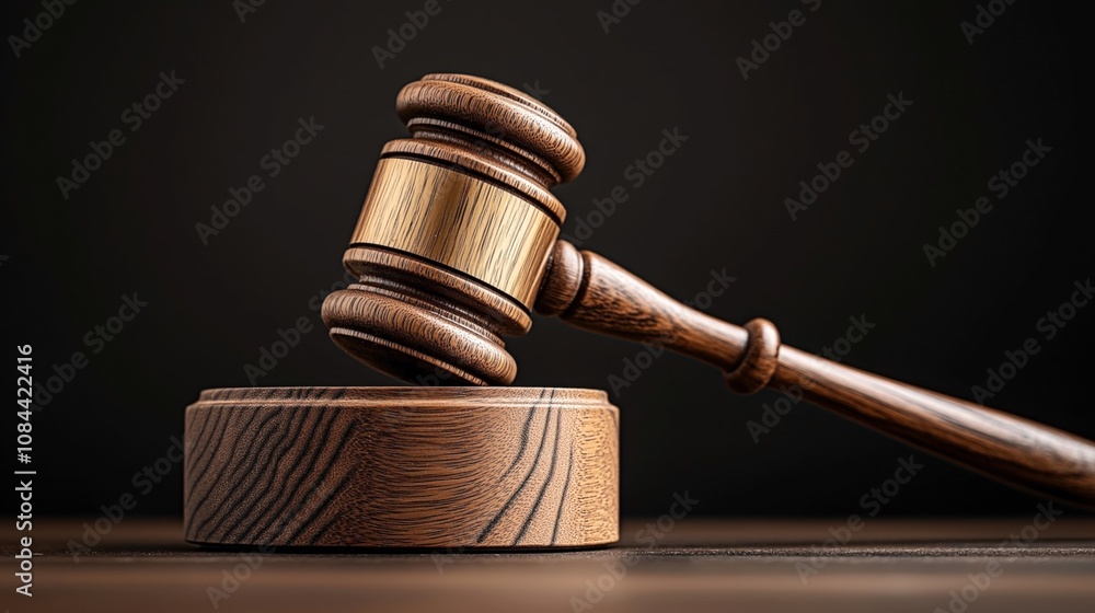 Close-up image of a wooden gavel resting on its sounding block, symbolizing justice and authority in a legal context on a dark background. Close-up image of a wooden gavel resting on its sounding block, symbolizing justice and authority in a legal context on a dark background.