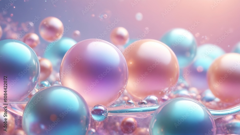 Dreamy bubbles reflect soft pastel hues in a serene fantasy landscape at twilight Dreamy bubbles reflect soft pastel hues in a serene fantasy landscape at twilight