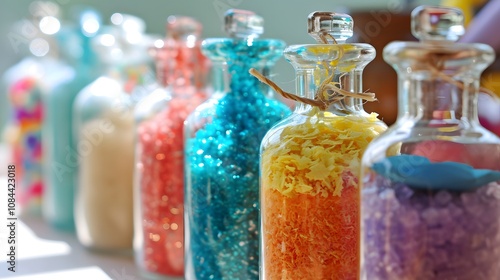 DIY baby sensory bottles with colorful materials and textures