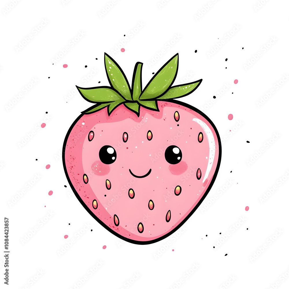 Obraz premium Pink smiling kawaii strawberry fruit cartoon character drawing isolated on transparent background