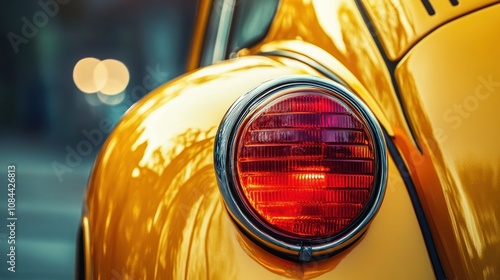 Classic Yellow Car's Tail Light: A Vintage Automobile Detail photo