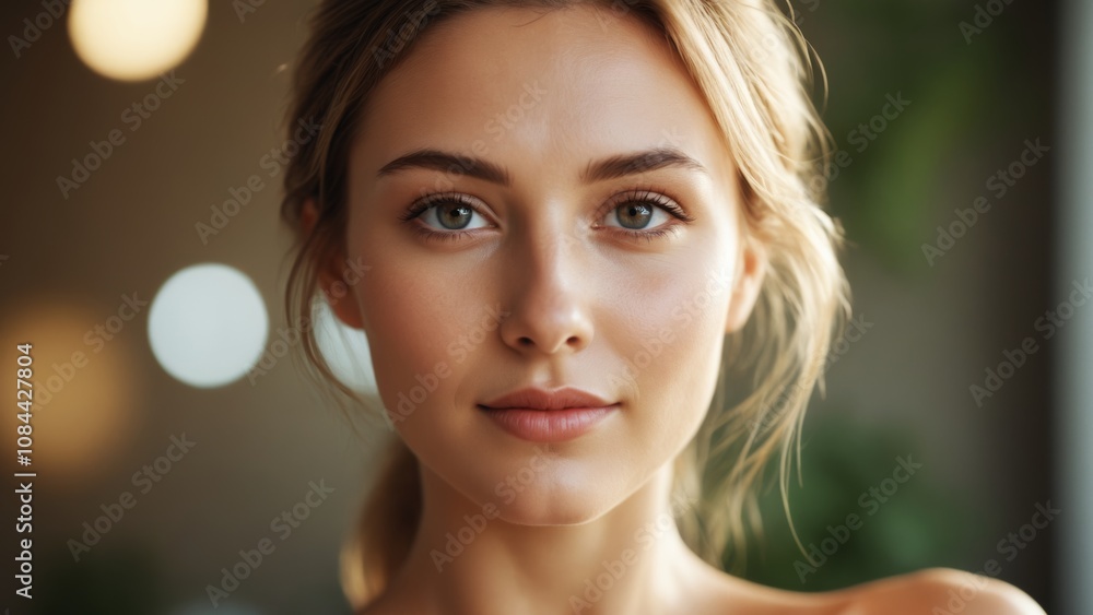 Obraz premium A serene portrait of a young woman enjoying a walk in a sunlit park during golden hour