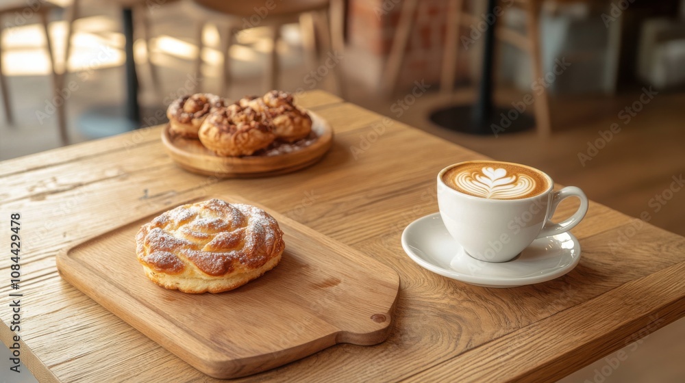 Morning coffee and pastry delight cozy café food photography warm atmosphere close-up culinary experience Morning coffee and pastry delight cozy café food photography warm atmosphere close-up culinary experience
