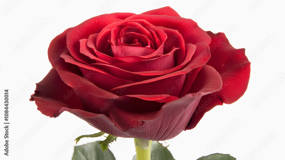 Single red rose isolated on white, a symbol of love and beauty Single red rose isolated on white, a symbol of love and beauty