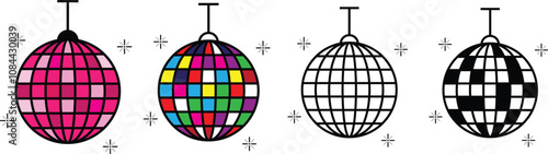 Disco ball vector icons set. Disco ball shining stars symbol. vector eps10