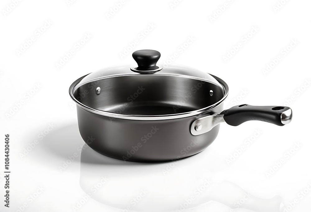 Front view of black and white frying pan isolated on white background Front view of black and white frying pan isolated on white background