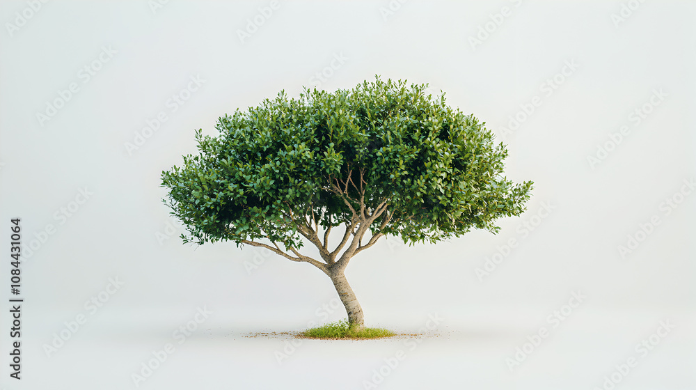 Single tree with lush green foliage isolated on white background, perfect for nature-themed designs Single tree with lush green foliage isolated on white background, perfect for nature-themed designs