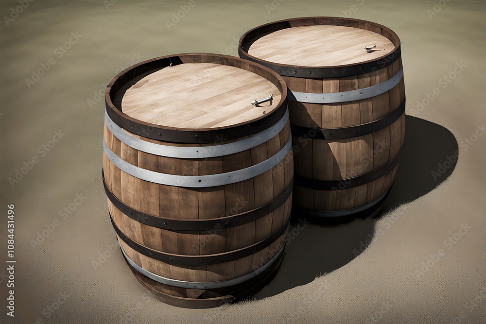 oak barrel dark brown with metal rings set winery design base on white background set drink whiskey oak barrel dark brown with metal rings set winery design base on white background set drink whiskey