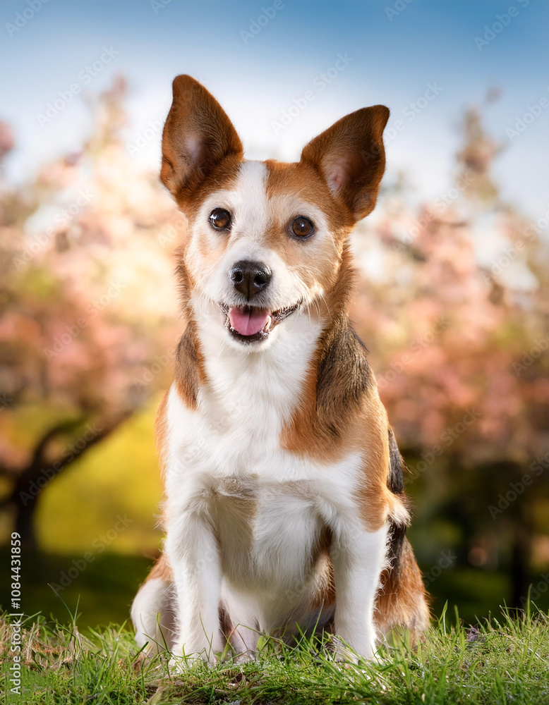 Dog is sitting showing cute expression Dog is sitting showing cute expression