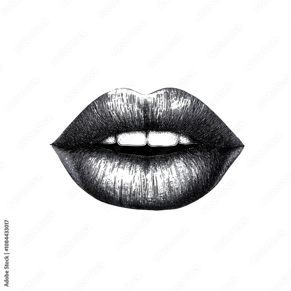 Hand drawn illustration of sexy lips showing teeth on transparent background, ideal for beauty and makeup projects Hand drawn illustration of sexy lips showing teeth on transparent background, ideal for beauty and makeup projects
