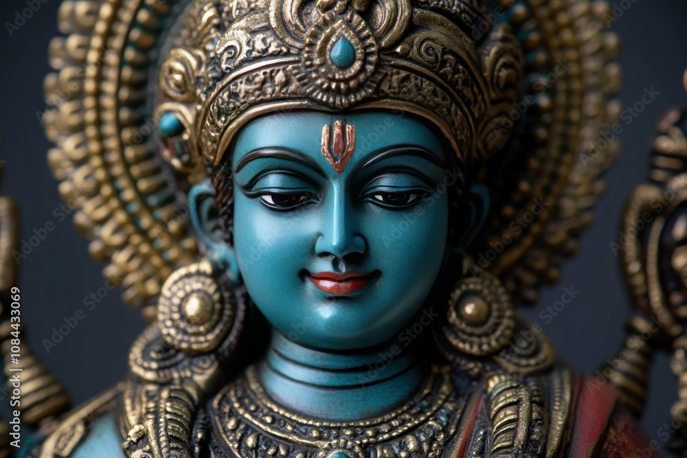 Colorful Hindu Deity Sculpture with Intricate Details Colorful Hindu Deity Sculpture with Intricate Details