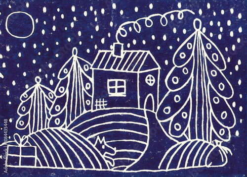 Cartoon Christmas and New year illustration. Hand drawn background for icons, banners, cards, decor, design, posters. 