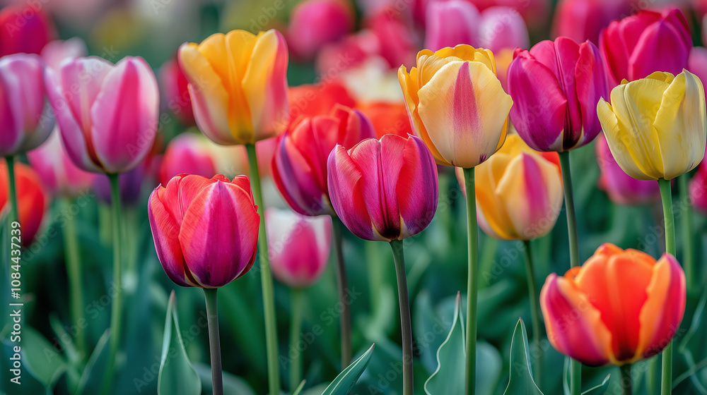 Fototapeta premium Tulip field with Colorful tulips having vibrant display