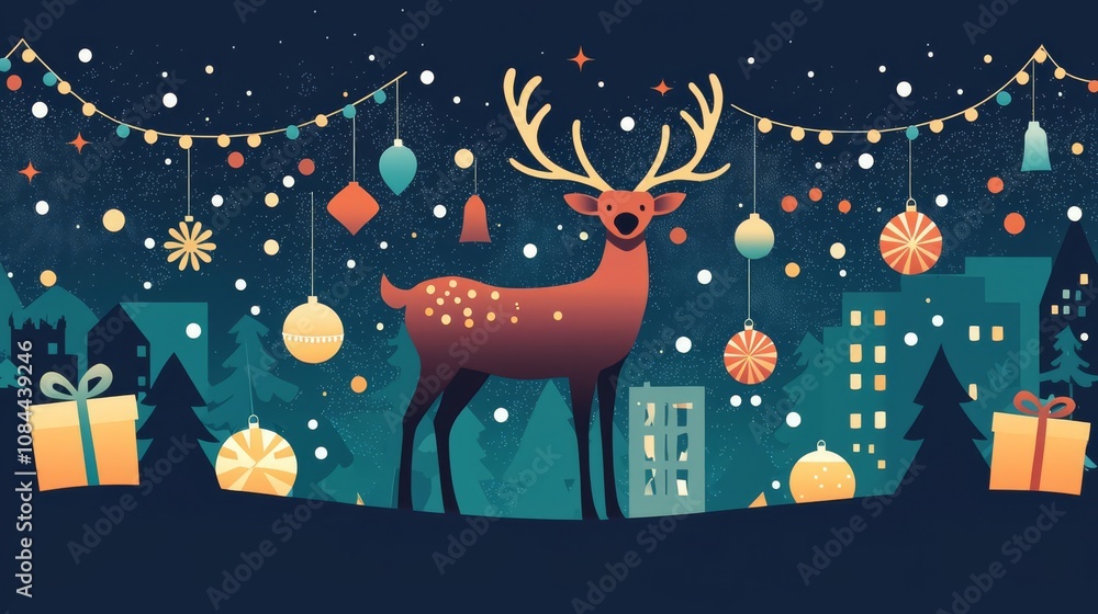 Festive reindeer with decorations and gifts Festive reindeer with decorations and gifts