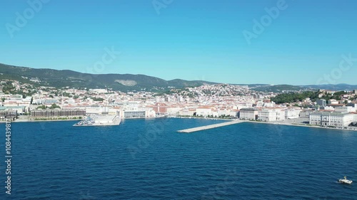 Aerial video of Trieste filmed with drone. Port, city center and architecture
