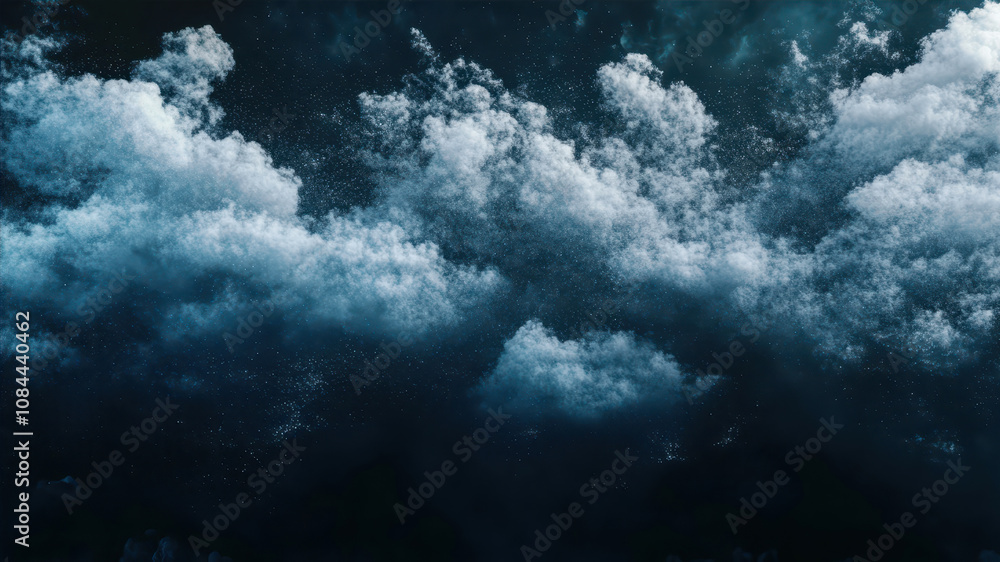 Mysterious Dark Backdrop With White Powdery Clouds Floating Above Like Ethereal Formations Mysterious Dark Backdrop With White Powdery Clouds Floating Above Like Ethereal Formations