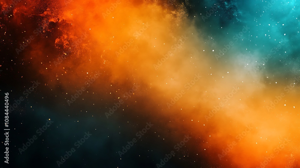 Fototapeta premium Teal and orange gradient merges with black and gray background.