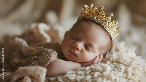 Cute baby in a tiny crown for a charming royal-themed photoshoot