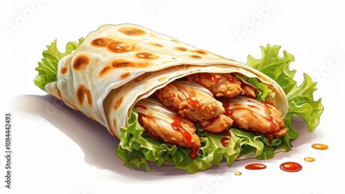 A delicious wrap filled with chicken, lettuce, and sauce.