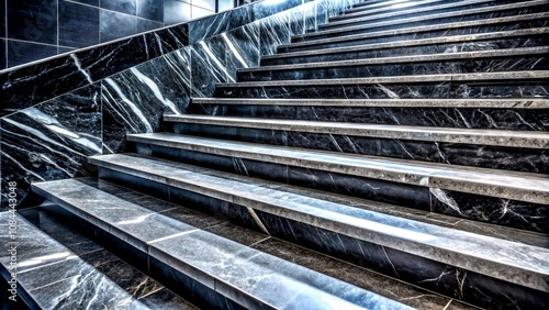 Elegant Black Marble Stairs Isolated on a Clean Background with Long Exposure Effect, Highlighting Their Luxurious Texture and Architectural Design for Modern Interior Concepts