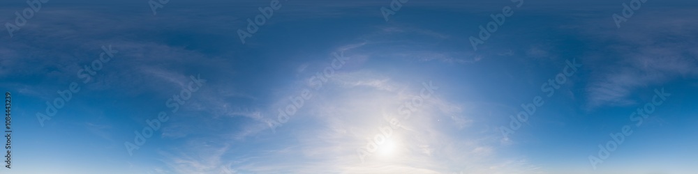 Sunset sky with bright glowing pink Cirrus clouds. Seamless spherical HDR 360 panorama. Full zenith or sky dome in 3D, sky replacement for aerial drone panoramas. Climate and weather change. Sunset sky with bright glowing pink Cirrus clouds. Seamless spherical HDR 360 panorama. Full zenith or sky dome in 3D, sky replacement for aerial drone panoramas. Climate and weather change.