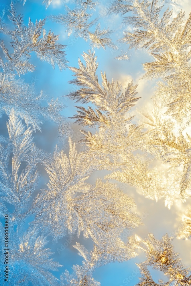 Close-up of Frozen Tree Branches in Morning Sunlight
