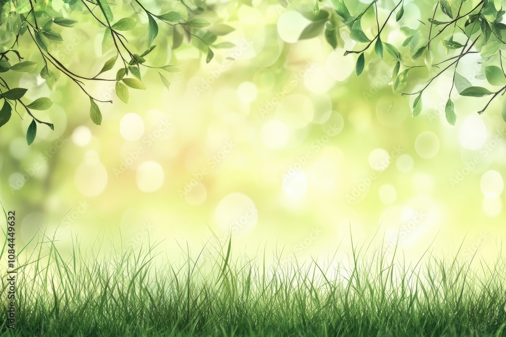 Serene Meadow Scene: Blurred Bokeh Effect on Lush Green Grass Under Sunlight Serene Meadow Scene: Blurred Bokeh Effect on Lush Green Grass Under Sunlight