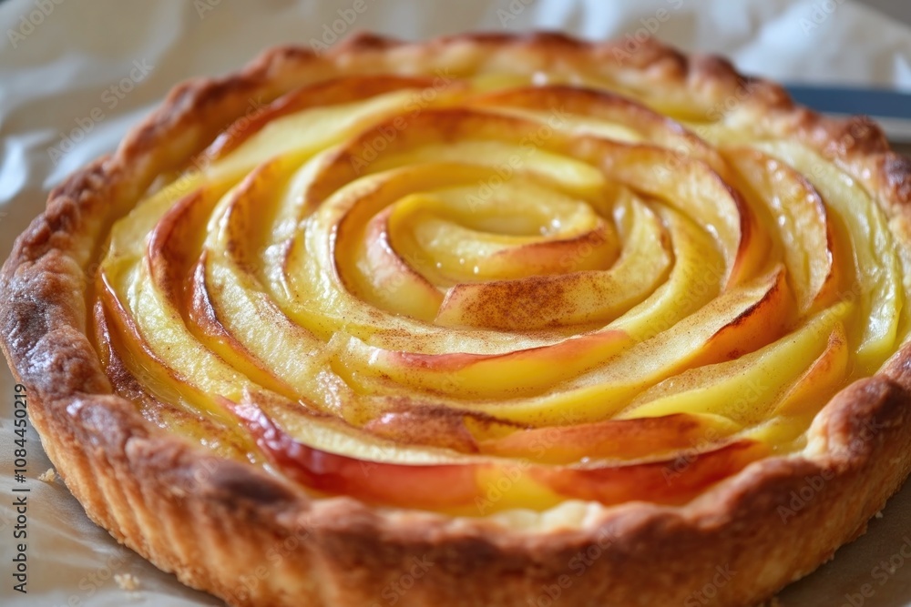 Fototapeta premium Freshly Made Apple Tart with Layered Apple Slices Swirl