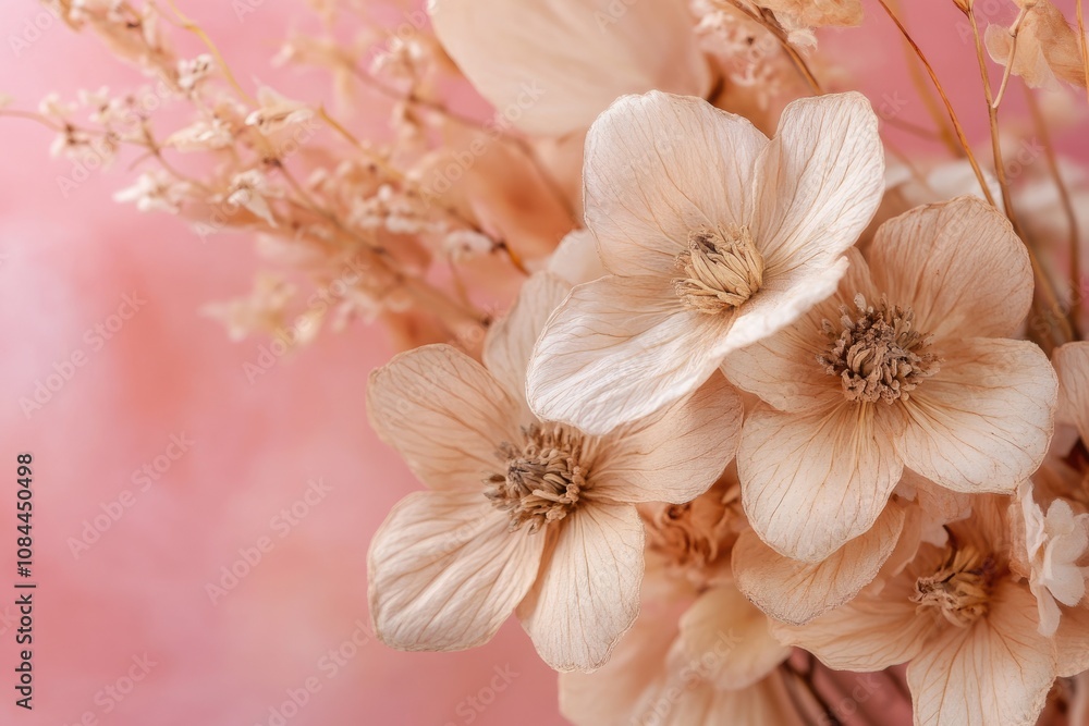 Charming Dried Florals on Soft Pink Backdrop for Romantic Decor Charming Dried Florals on Soft Pink Backdrop for Romantic Decor