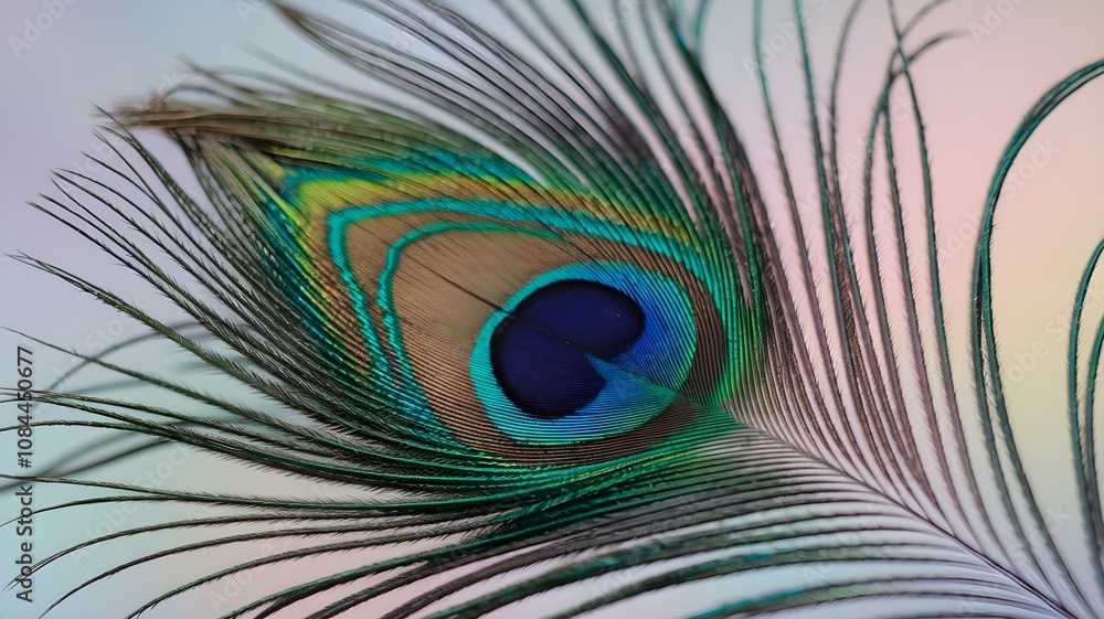 Obraz premium Stunning Close-Up of a Peacock Feather: A Colorful Display of Intricate Patterns and Vivid Hues, Perfect for Nature Lovers and Decorative Uses