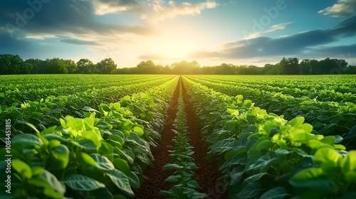 Green ripening soybean field, agricultural landscape AI Generated