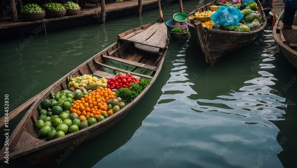Obraz premium boat with vegetables and fruit