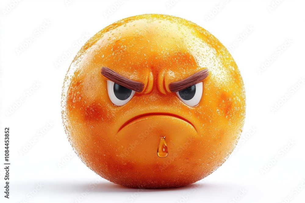 three-dimensional emoji depicting a downcast face with a visible sweat ...
