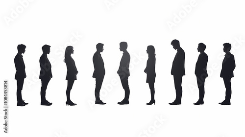 Silhouettes in a row of business people isolated on a white background, a silhouette of a group of people businessmen for design and layer overlay. Silhouette. Illustration