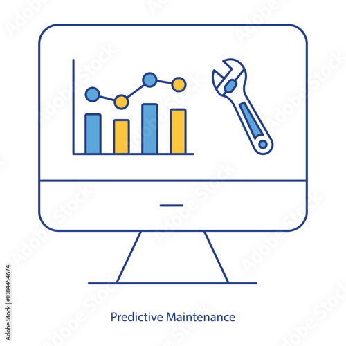 Vector icon for Proactive Equipment Management. Wrench combined with data graph for insights.